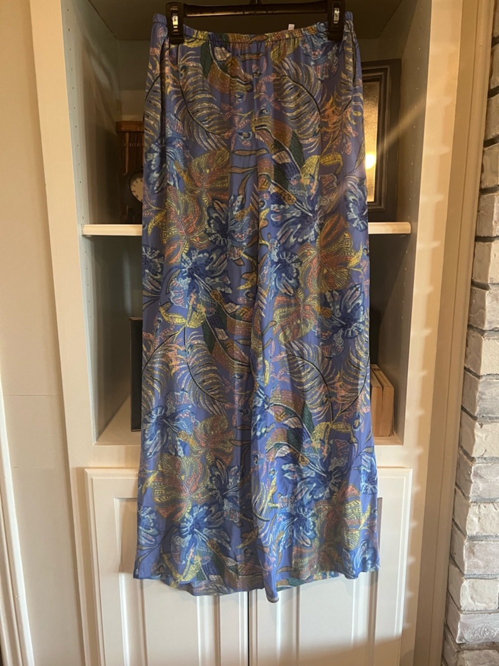 Olivaceous Palazzo Flare Pants Floral Blue Botanical Womens M